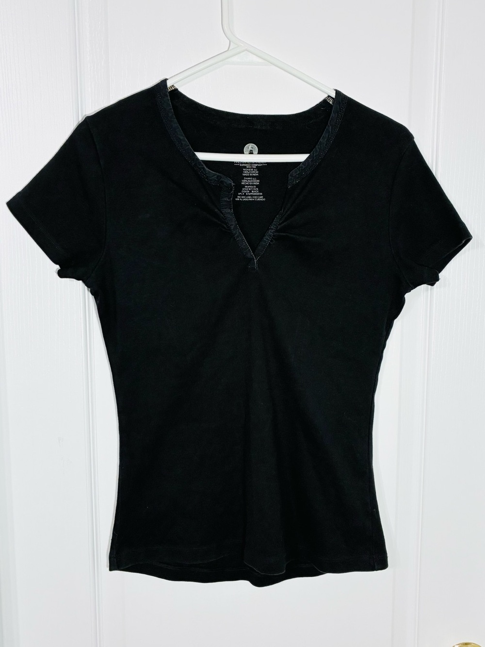 Y2K Weatherproof Garment Company Split Neck Cotton Top Black Size Large